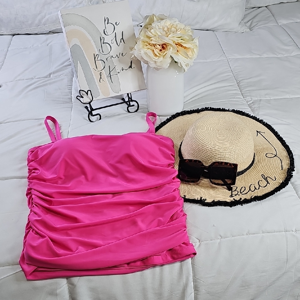 Relleciga Pink Ruched Swimsuit Top Vacation Resortwear Beach Elegant